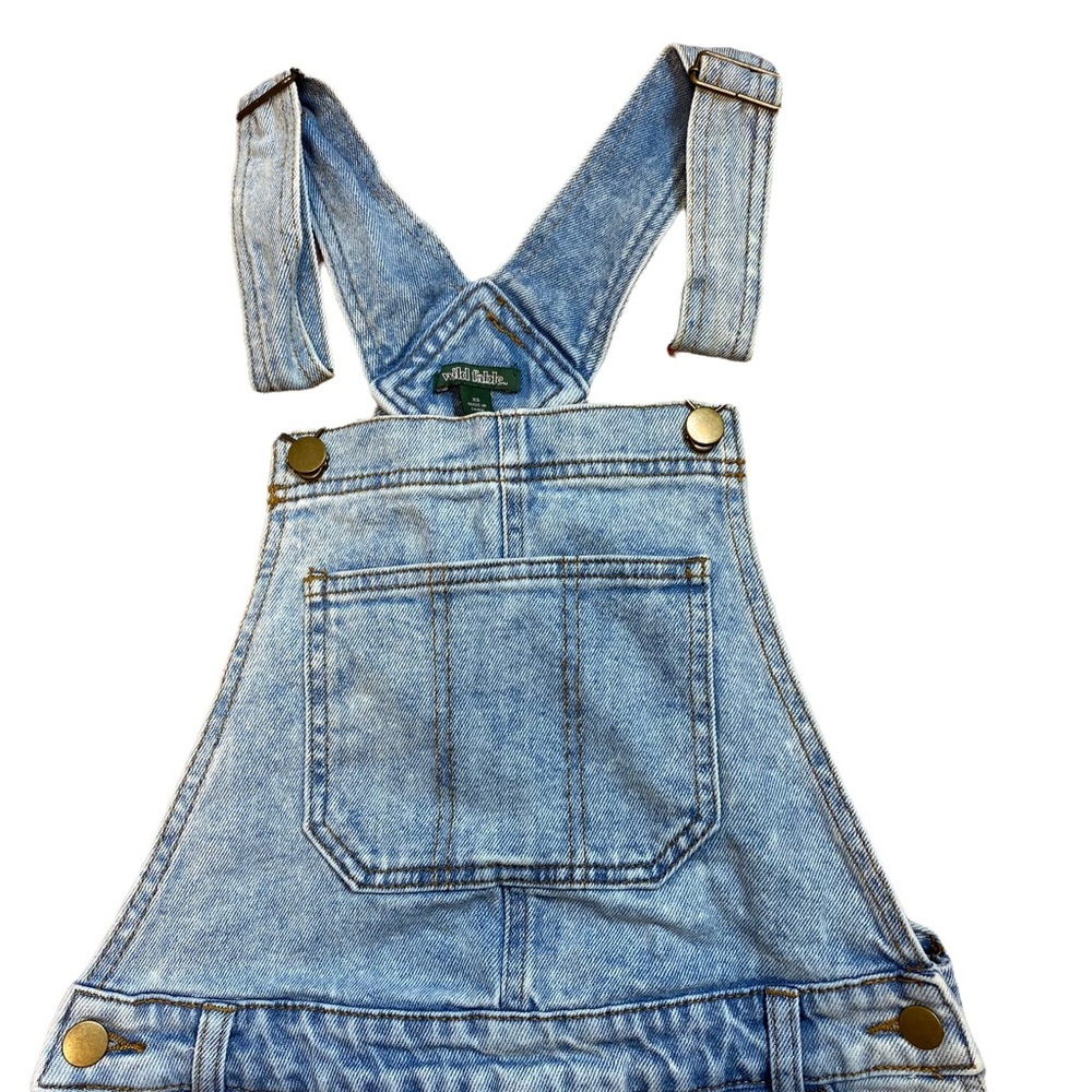 Wild Fable Distressed Denim Short Overalls Frayed Hem Light Wash Romper - Picture 4 of 6